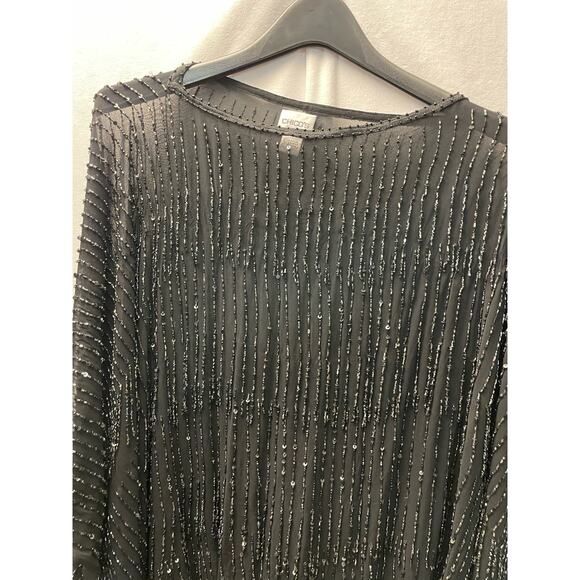 Chicos black beaded luxury fancy  top one size 100% rayon - Picture 3 of 5